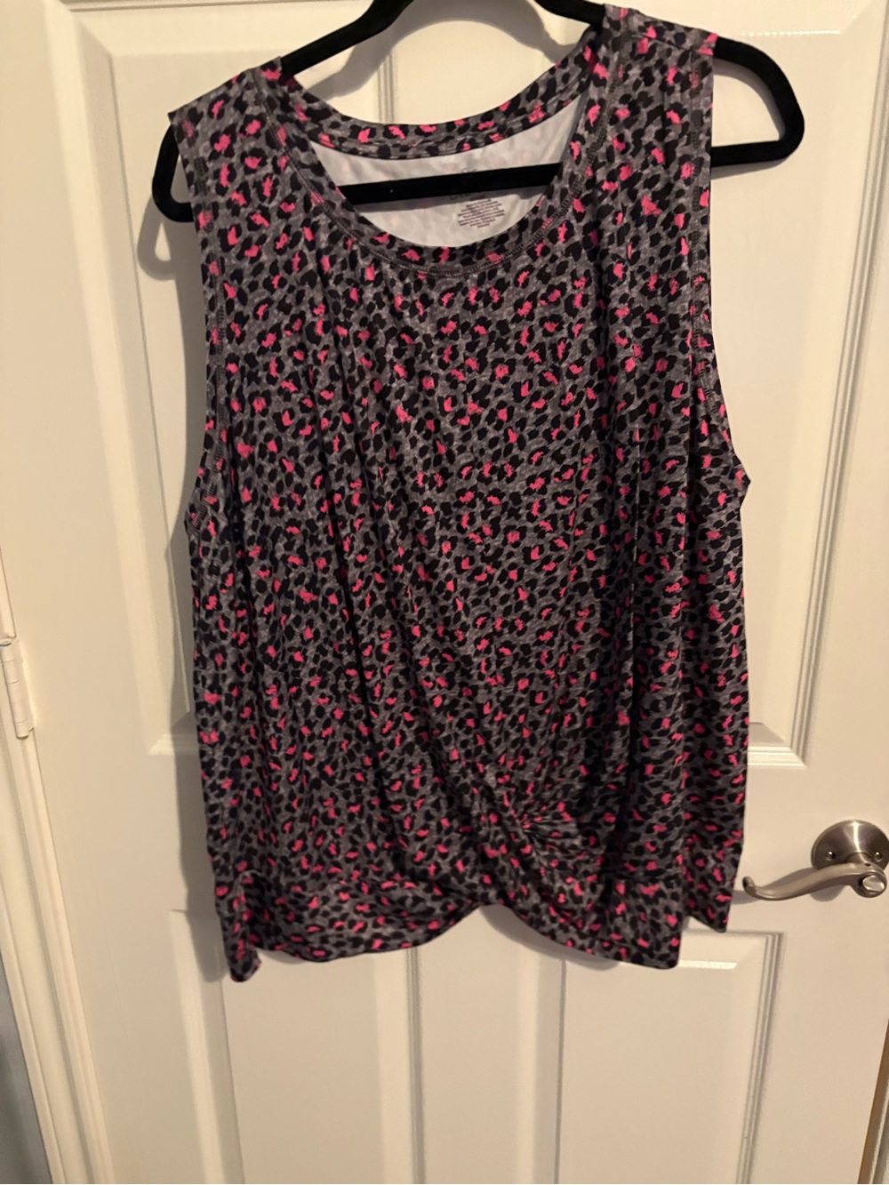 331- Cato Gray and Pink Leopard Print Twist-Front Tank